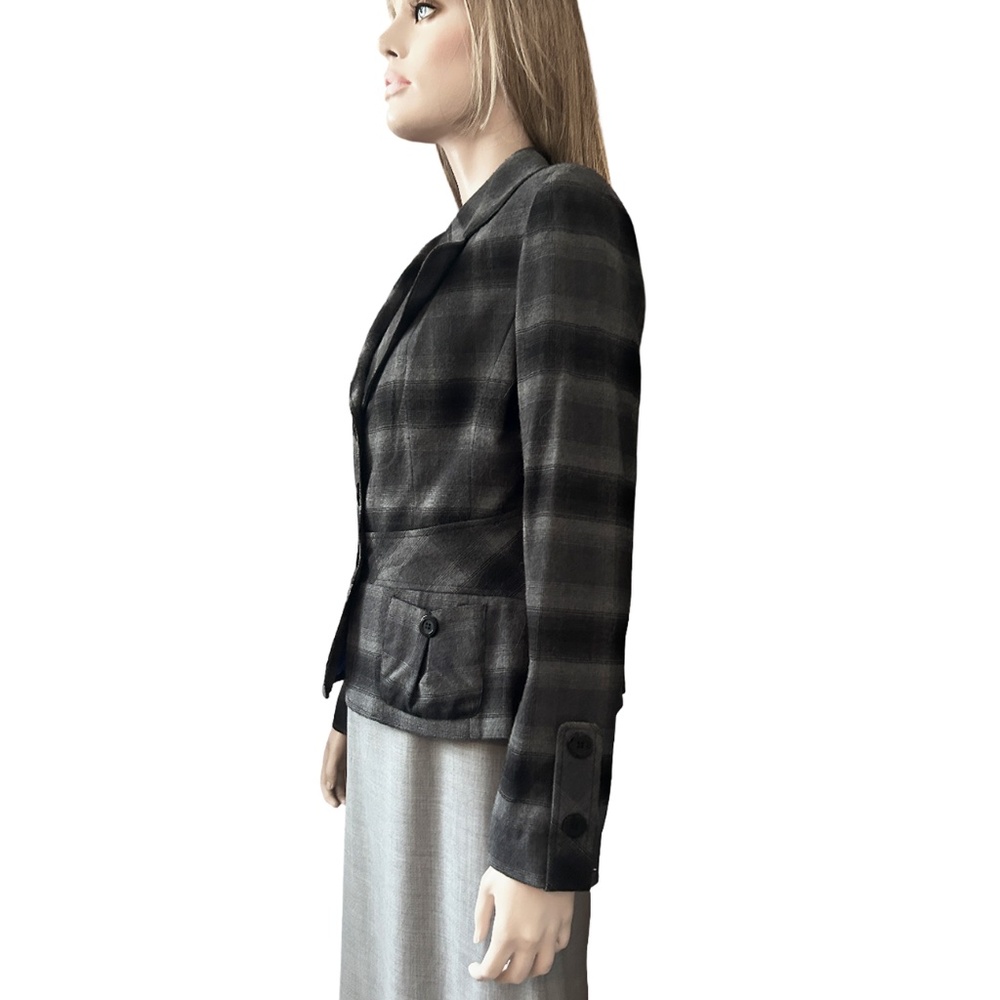 Mario Serrani Italy Plaid Tartan Blazer Jacket Rayon Blend Grey Black Check - Picture 12 of 16